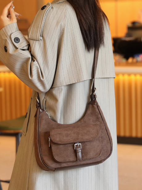 Wildlederhandtasche mit großem Fassungsvermögen, Umhängetasche ED0982