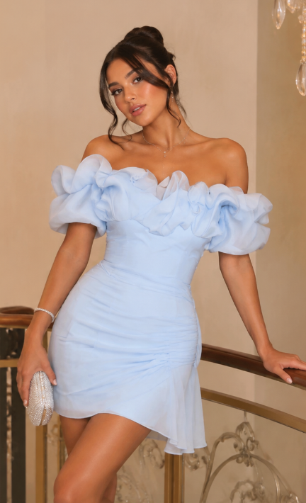 Pretty Blue Birthday Dress Sheath Chiffon Short Homecoming Dress ED09830