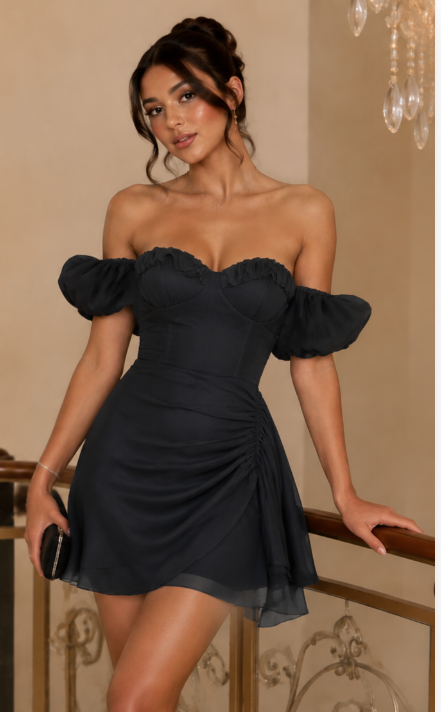 Pretty Black Birthday Dress Sheath Chiffon Short Homecoming Dress ED09832