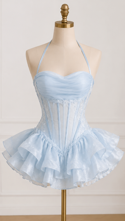 Pretty Blue Birthday Dress Sheath Chiffon Short Homecoming Dress ED09838