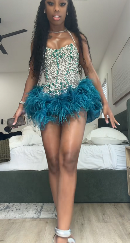 Pretty Teal Birthday Dress Sheath Beaded Short Homecoming Dress ED09840