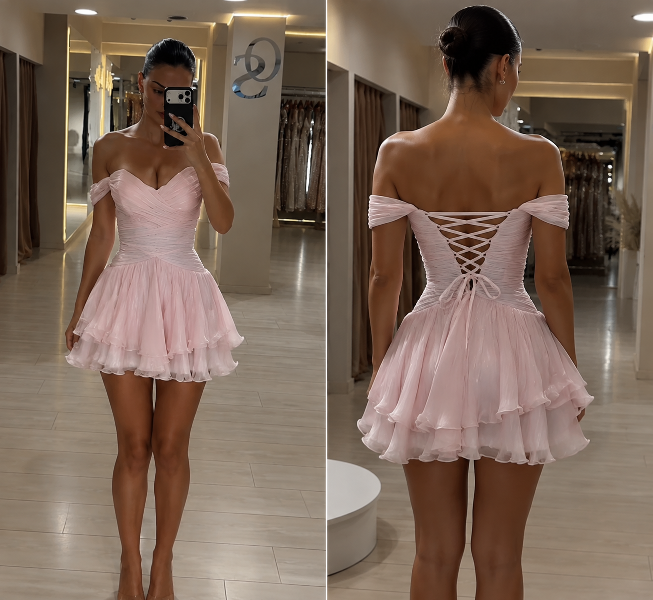 Robe de cocktail chic rose en mousseline trapèze pour 22e anniversaire ED09847