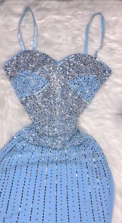Chic BlueHomecoming Dress Sheath Chiffon Beaded Birthday Dress ED09867