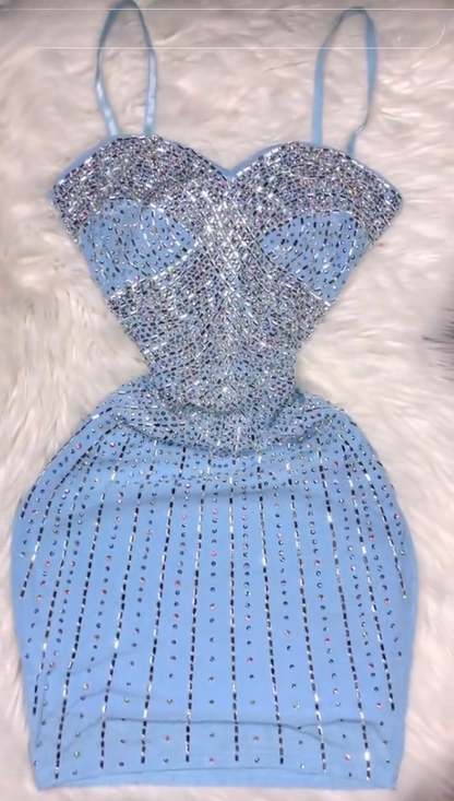 Chic BlueHomecoming Dress Sheath Chiffon Beaded Birthday Dress ED09867