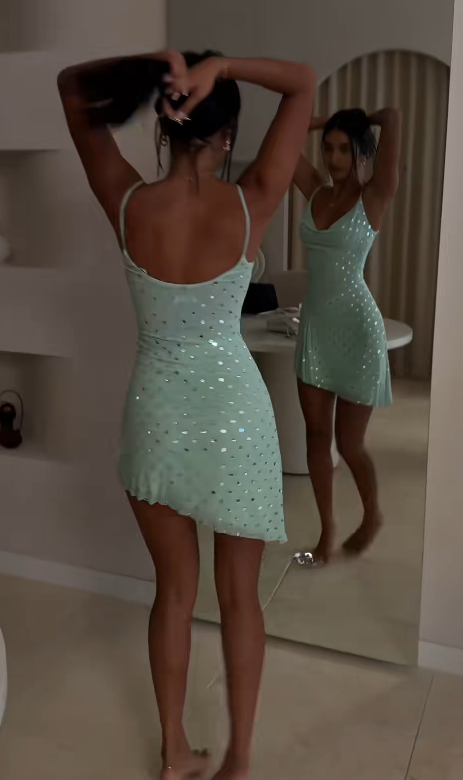 Chic Green Homecoming Dress Sheath Chiffon Sequins Birthday Dress ED09868