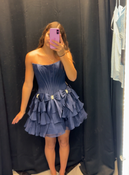 Elegantes blaues Homecoming-Kleid A-Linie Satin Geburtstagskleid ED09873