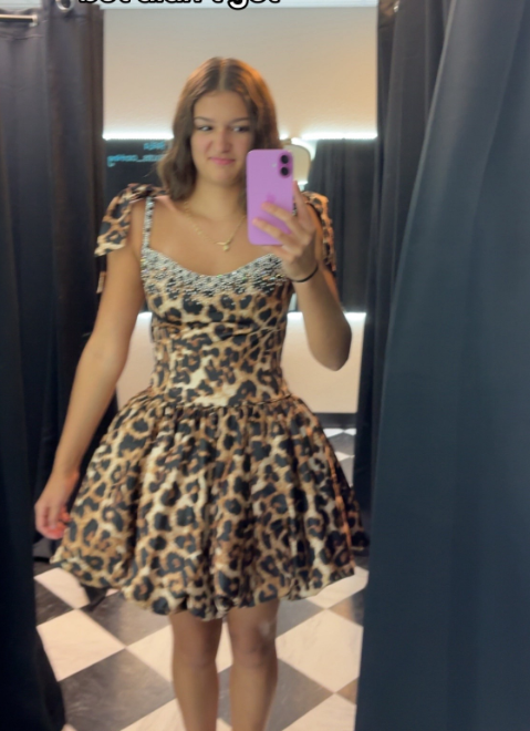 Chic Leopard Homecoming Dress A-Line Satin Birthday Dress ED09874