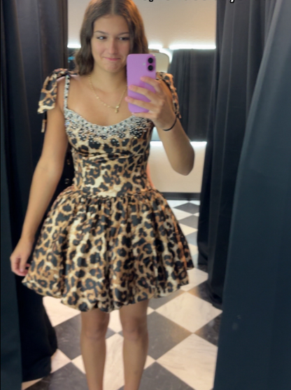 Chic Leopard Homecoming Dress A-Line Satin Birthday Dress ED09874