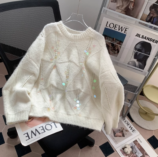 Zarter Pailletten-Strickpullover ED0987