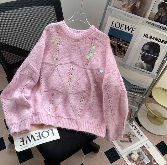 Zarter Pailletten-Strickpullover ED0987