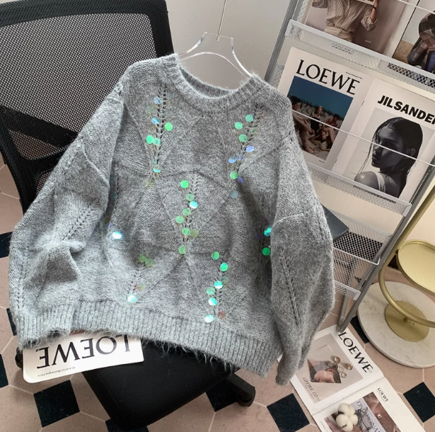 Zarter Pailletten-Strickpullover ED0987