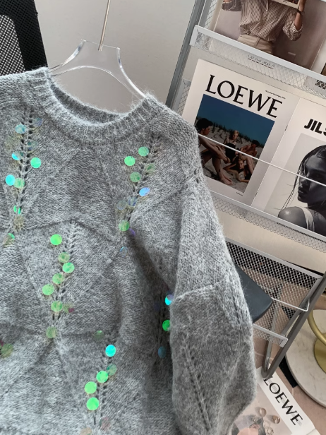 Zarter Pailletten-Strickpullover ED0987
