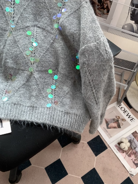 Zarter Pailletten-Strickpullover ED0987