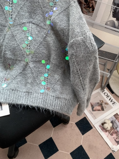 Zarter Pailletten-Strickpullover ED0987