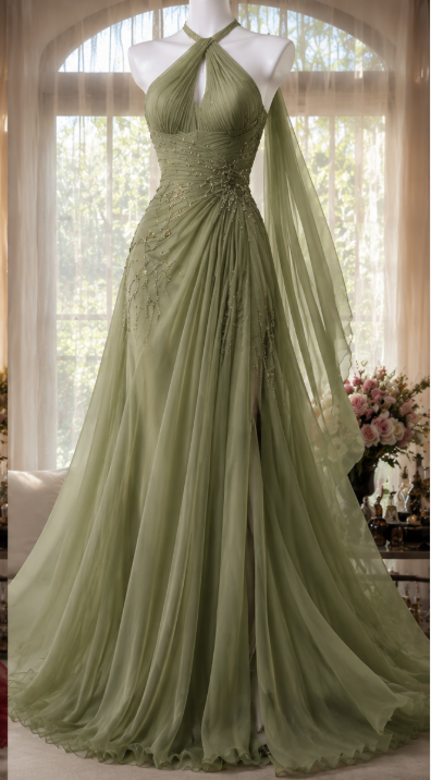Chic Olive Green Homecoming Dress Sheath Chiffon Beaded Birthday Dress ED09884