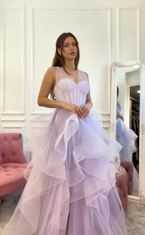 Robe de soirée Chic violet clair fourreau en tulle pour anniversaire ED09885