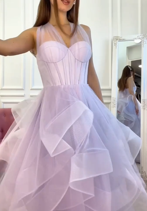 Robe de soirée Chic violet clair fourreau en tulle pour anniversaire ED09885