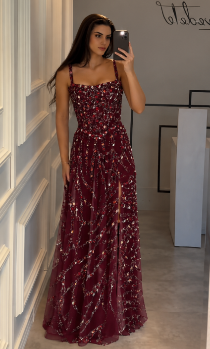 Chic Burgundy Homecoming Dress Sheath Chiffon Beaded Birthday Dress ED09888