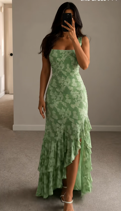 Robe Chic Verte de Bal Fourreau Dentelle d'Anniversaire ED09894