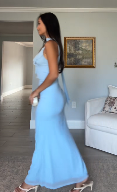 Chic Blue Homecoming Dress Sheath Chiffon Birthday Dress ED09897
