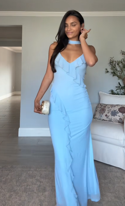 Chic Blue Homecoming Dress Sheath Chiffon Birthday Dress ED09897