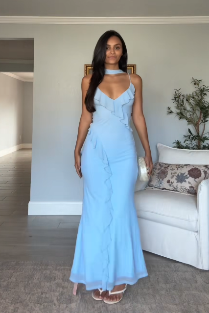 Chic Blue Homecoming Dress Sheath Chiffon Birthday Dress ED09897