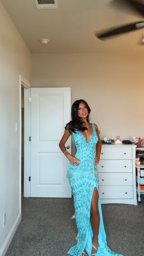 Chic Blue Homecoming Dress Sheath Tulle Beaded Birthday Dress ED09898