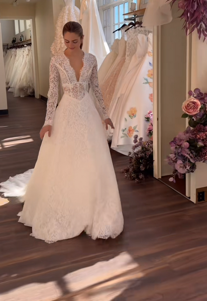 Chic White Wedding Dress A-line Lace Bridal Gown ED09900