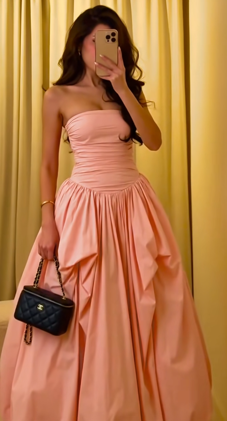 Chic Pink Long Prom Dress A-Line Satin Evening GownED09906
