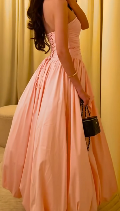 Chic Pink Long Prom Dress A-Line Satin Evening GownED09906