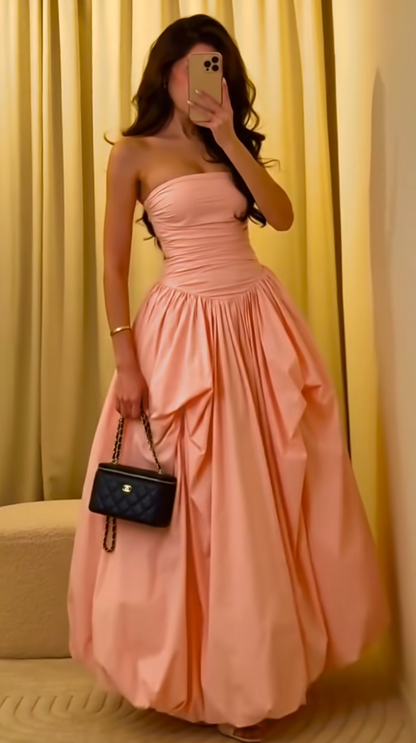 Chic Pink Long Prom Dress A-Line Satin Evening GownED09906