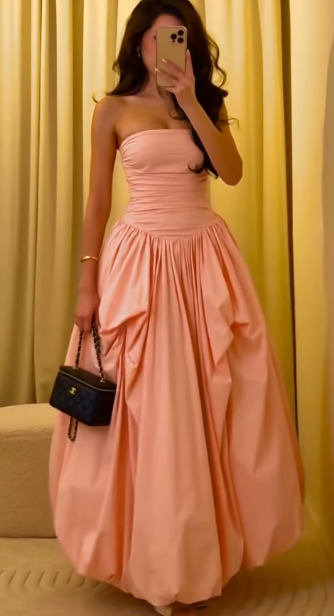 Chic Pink Long Prom Dress A-Line Satin Evening GownED09906