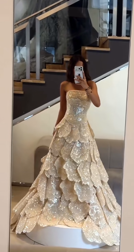 Chic Gold Long Prom Dress A-Line Tulle Evening Gown ED09908