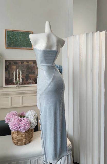 Chic Blue Long Prom Dress Sheath Sequins Evening Gown ED09911