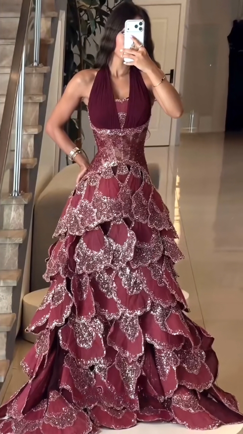 Chic Champagne Long Prom Dress A-Line Tulle Evening Gown ED09913