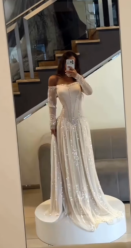 Chic Champagne Long Prom Dress A-line Chiffon Evening Gown ED09914
