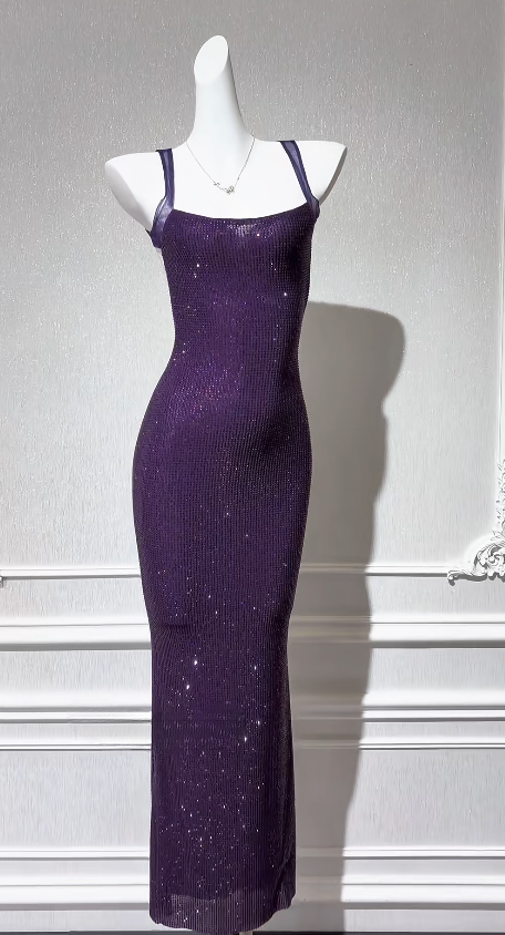 Chic Purple Long Prom Dress Sheath Chiffon Evening Gown ED09915