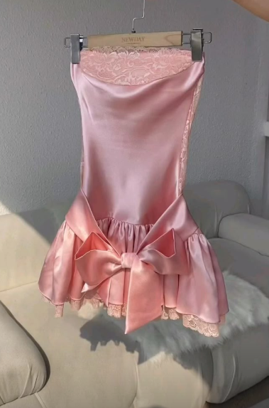 Cute Pink Short Homecoming Dress Sheath Satin Birthday Dress ED09917