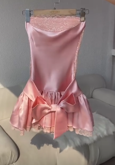 Cute Pink Short Homecoming Dress Sheath Satin Birthday Dress ED09917