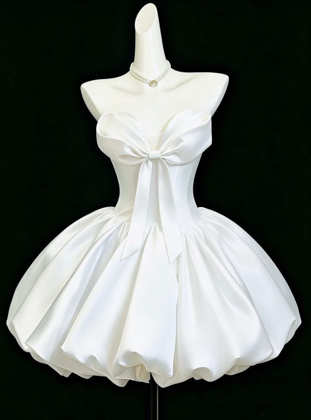 Cute White Short Homecoming Dress A-Line Satin Birthday Dress ED09919
