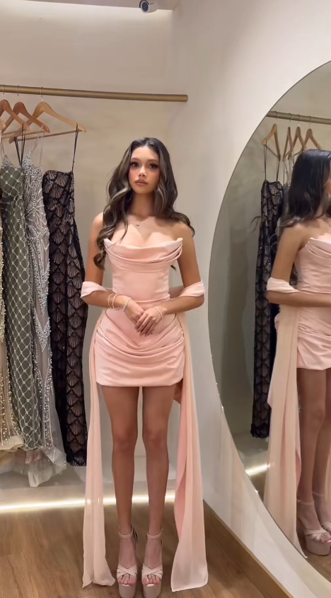 Cute Pink Short Homecoming Dress Sheath Satin Birthday Dress ED09920