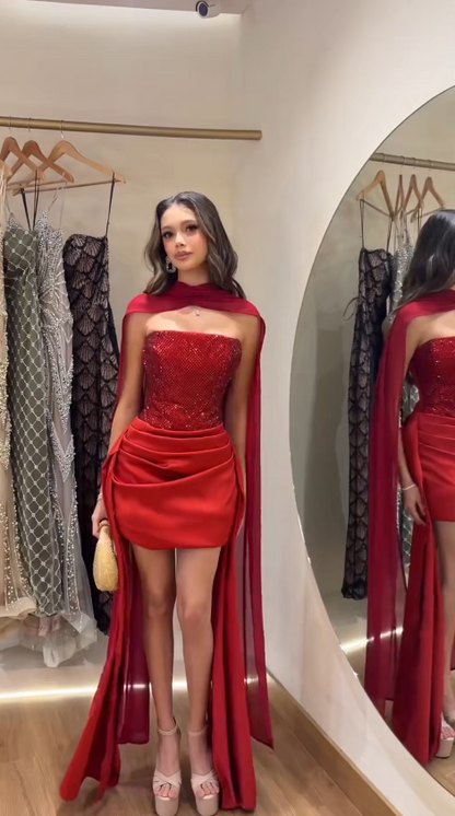 Cute Burgundy Short Homecoming Dress Sheath Satin Birthday Dress ED09921