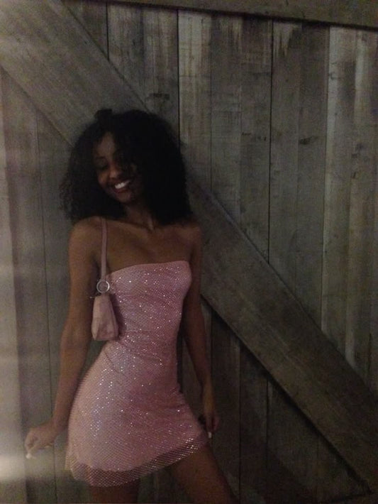 Robe de bal courte rose mignon fourreau en tulle pour anniversaire ED09924