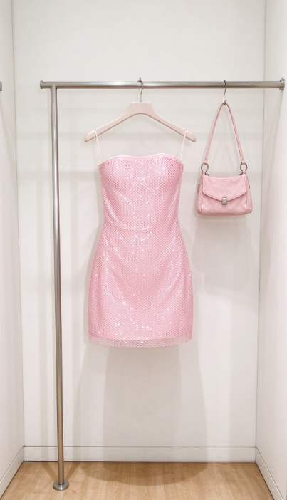 Pink Sequin Sheath Short Homecoming Dress, Strapless Birthday Party Dress ED09965