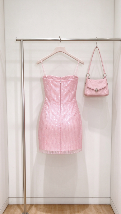 Pink Sequin Sheath Short Homecoming Dress, Strapless Birthday Party Dress ED09965
