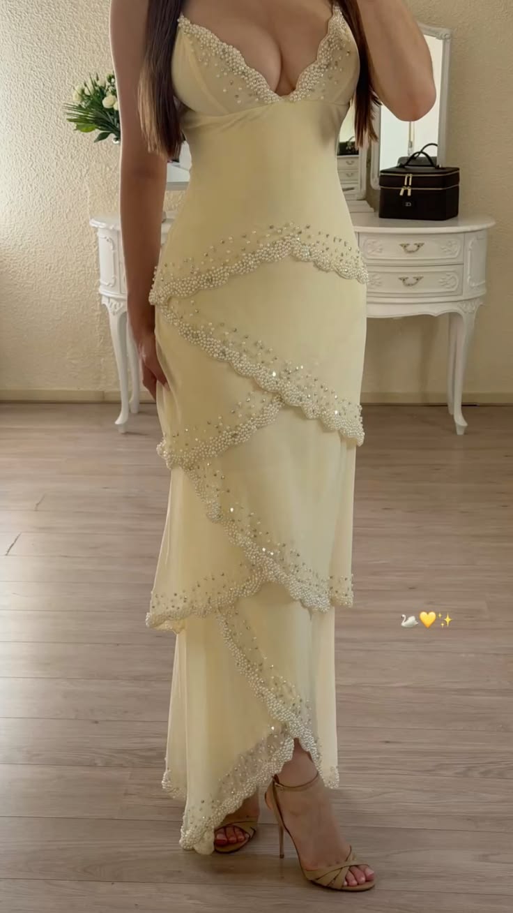 Elegantes Ballkleid in Buttergelb, Scheide, Chiffon, langes Abendkleid ED09968