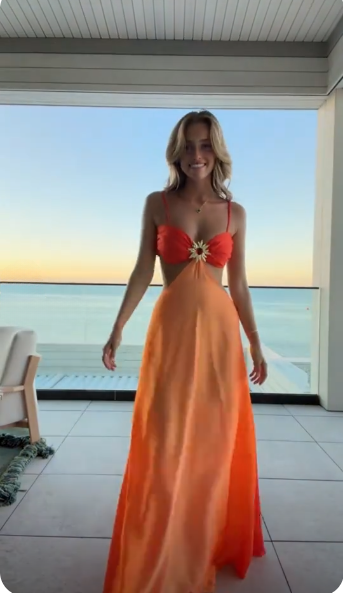 Elegantes orangefarbenes Ballkleid, Scheide, Satin, langes Abendkleid ED09978