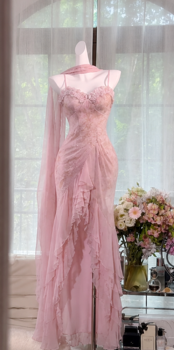 Elegantes pinkfarbenes Ballkleid Etui-Chiffon langes Abendkleid ED09982