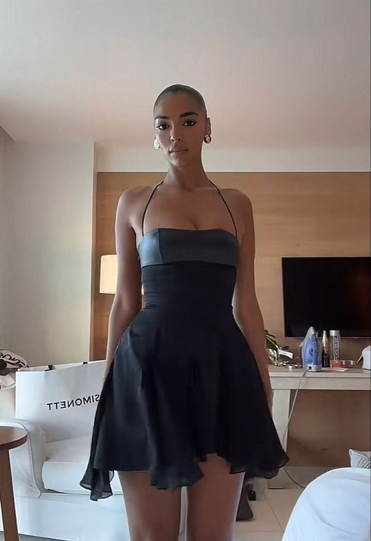 Fashion Black Short Birthday Dress A-Line Chiffon Homecoming Dress  ED09987