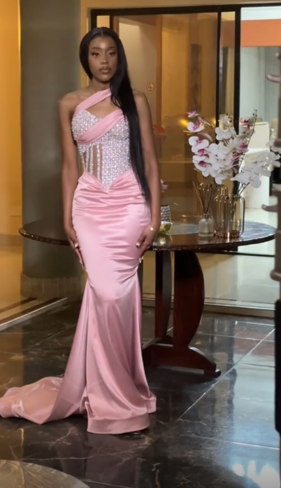 Elegant Pink Long Evening Dress Satin Mermaid Prom Dress ED10017